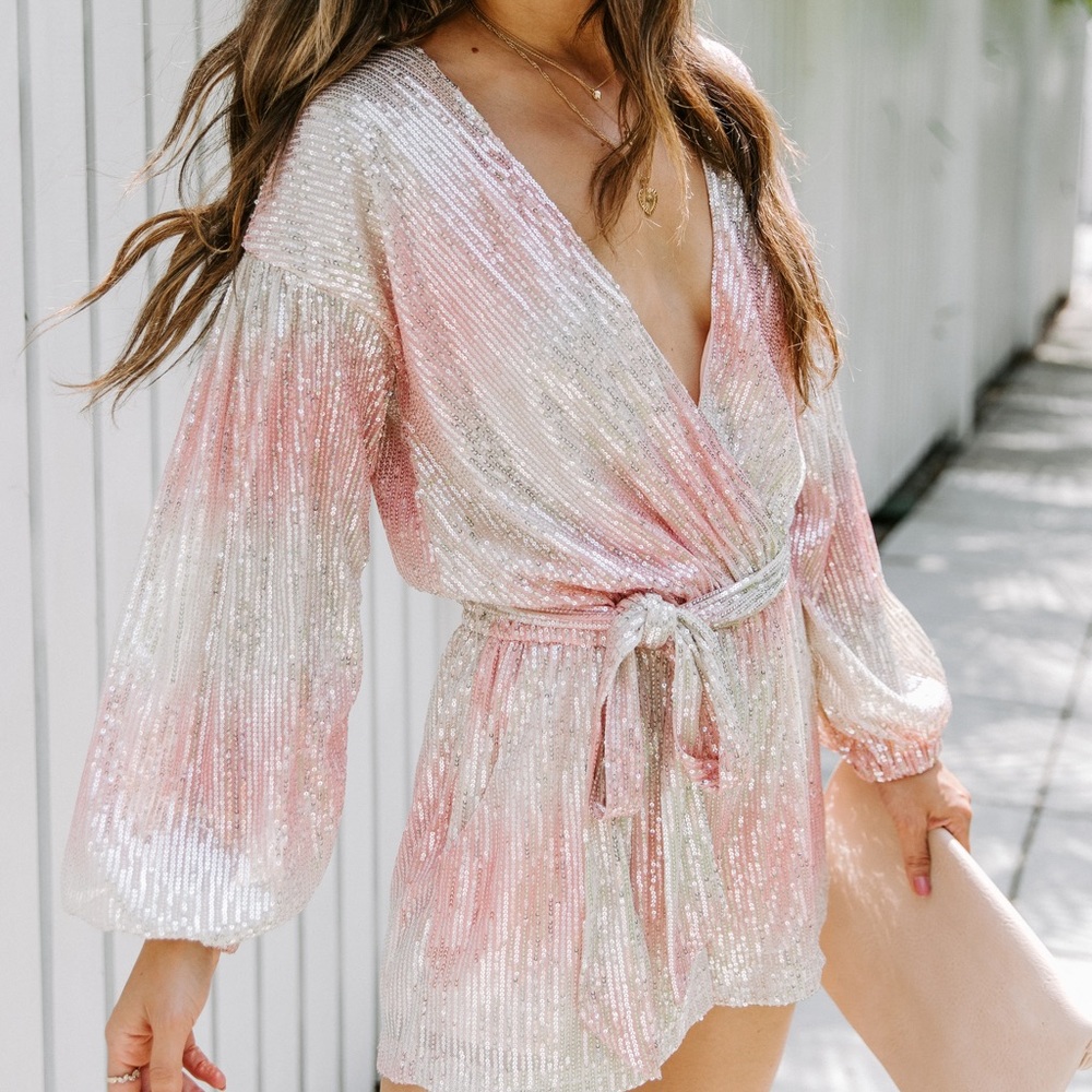 Vici Vertigo Sequin Pocketed Tie Romper - Small